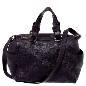 CAROLINA HERRERA Dark Purple Grained Leather Boston Bag